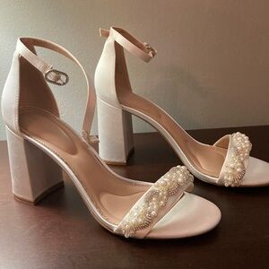 Kelly & Katie Ivory Pearl Embellished Block Heel Sandals